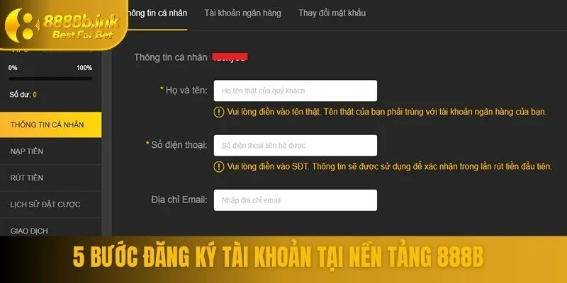5 bước đăng ký tài khoản tại nền tảng 888B